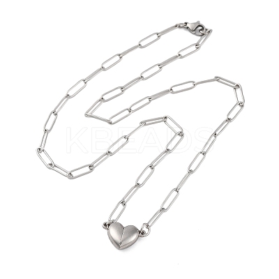 304 Stainless Steel Double-Sided Magnetic Heart Pendant Paperclip Chain Necklaces LS-NJEW-U028-02P-1