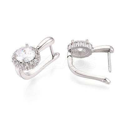 Brass Micro Pave Clear Cubic Zirconia Flat Round Hoop Earrings EJEW-T048-30P-1