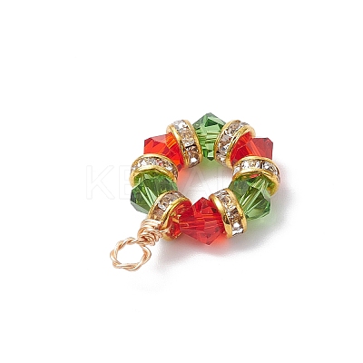 2Pcs 2 Colors Imitation Austrian Crystal K9 Glass & Brass Crystal Rhinestone Beaded Hexagon Pendants PALLOY-JF04343-1