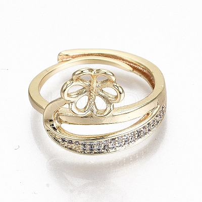 Adjustable Brass Micro Cubic Zirconia Finger Ring Settings KK-T062-63G-NF-1