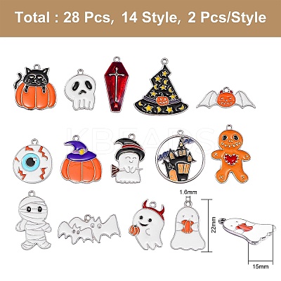 28Pcs 14 Styles Halloween Theme Alloy Enamel Pendants ENAM-SZ0001-63P-1