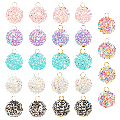 24Pcs 6 Styles Resin Rhinestone Pendants PALLOY-PH01657-1