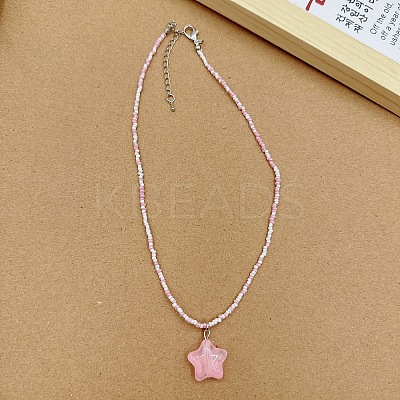 Resin Star Pendnat Glass Seed Beaded Necklaces for Women FS-WGF504C-02-1