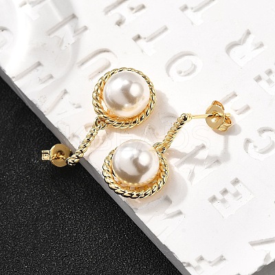 Round Brass Micro Pave Clear Cubic Zirconia Dangle Stud Earrings EJEW-C154-08G-1
