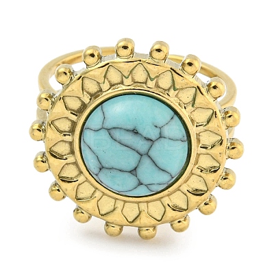 Ion Plating(IP) 304 Stainless Steel Synthetic Turquoise Cuff Rings G-Z056-08G-04-1