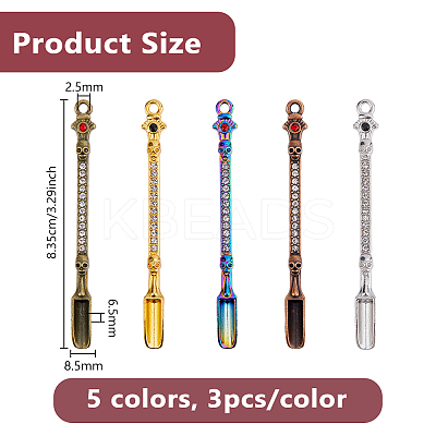 15Pcs 5 Colors Zinc Alloy Rhinestone Spoon AJEW-DC0001-91-1