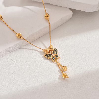 Fashionable Brass Pave Cubic Zirconia Butterfly Pendant Necklaces CT9950-3-1