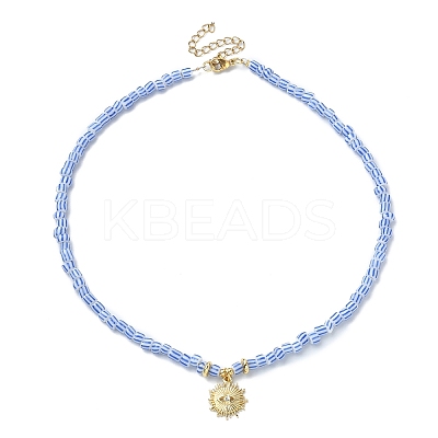 Alloy Pendant Necklace with Glass Seed Beaded Chains NJEW-JN04381-1