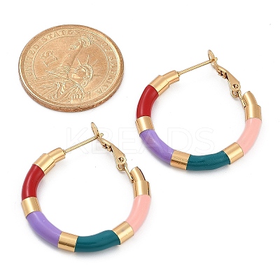 PVD Vacuum Plating 201 Stainless Steel Enamel Hoop Earrings for Women EJEW-B016-33E-1
