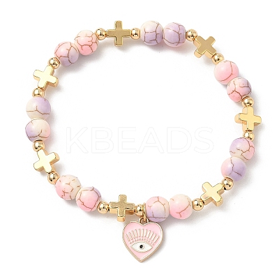 Heart with Eye Alloy Enamel Charm Bracelets BJEW-JB12287-01-1