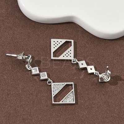 Rhombus Brass Micro Pave Clear Cubic Zirconia Dangle Stud Earrings LS-EJEW-F383-10P-1