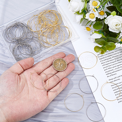120Pcs 2 Colors 316 Surgical Stainless Steel Hoop Earring Findings STAS-HS0001-25-1