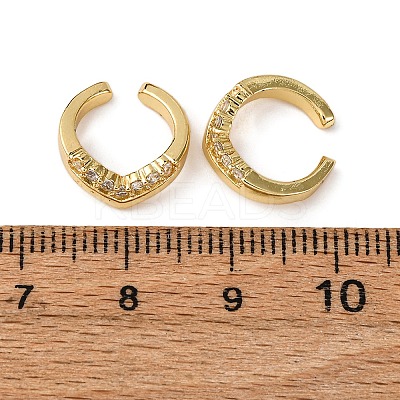 Brass Micro Pave Clear Cubic Zirconia C-Shaped Cuff Earrings LS-EJEW-D328-09G-03-1
