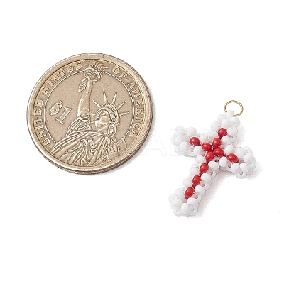 Beaded Cross Charms PALLOY-GD00002-05-1