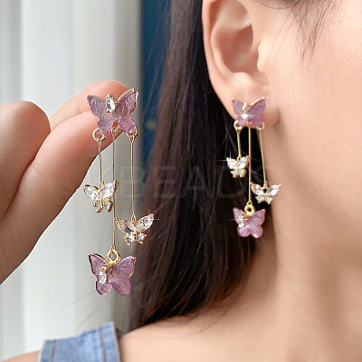 Butterfly Alloy Rhinestone Dangle Stud Earrings FS-WG259EB-01-1