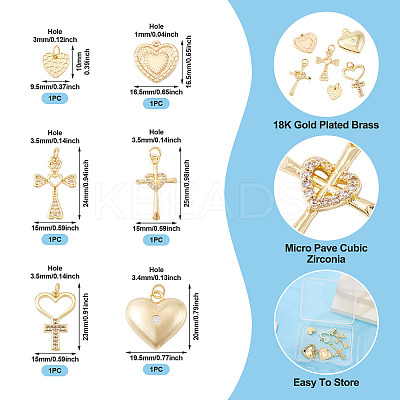 6Pcs 6 Styles Brass Micro Pave Cubic Zirconia Pendants KK-TA0002-36-1