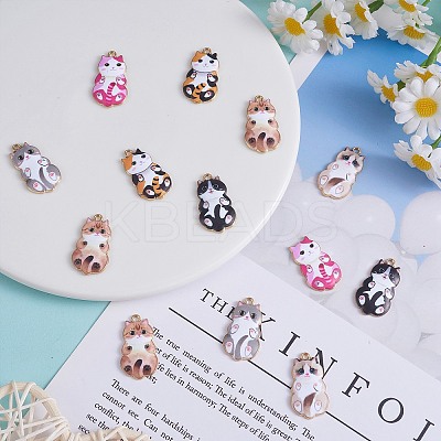 18Pcs 6 Styles Alloy Enamel Pendant Cartoon Little Cat Alloy Printing Pendant DIY Necklace Bracelet Pendant Earring Accessories JX585A-1