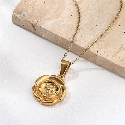 304 Stainless Steel Rose Pendant Necklaces for Women NJEW-S439-01A-G-1
