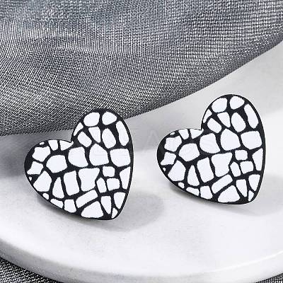 Heart Acrylic Printed Stud Earrings for Women EJEW-G418-01F-1