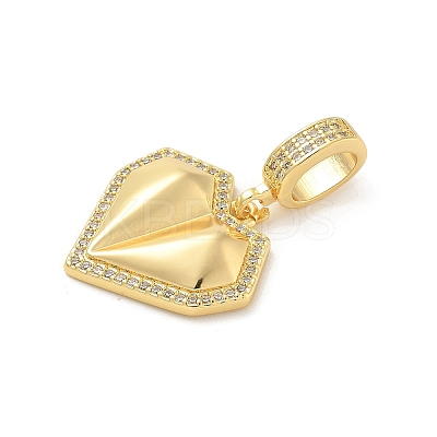 Brass Micro Pave Clear Cubic Zirconia Heart European Dangle Charms KK-U044-12G-1