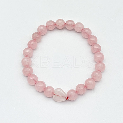 Fashionable Heart & Round Natural Rose Quartz Beaded Stretch Bracelets for Women Men EN4450-6-1
