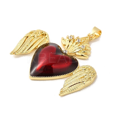 Rack Plating Brass Micro Pave Cubic Zirconia with Epoxy Resin Pendants KK-P241-41G-1