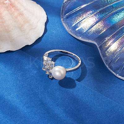 Round Natural Pearl Finger Rings RJEW-P113-12P-1