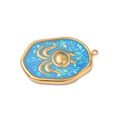 304 Stainless Steel Epoxy Resin with Natural Shell and Sequins Inside Pendants STAS-L026-17G-K03-1