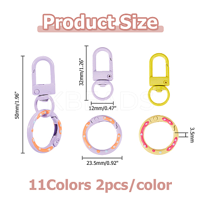 22Pcs 11 Colors Baking Paint Alloy Swivel Clasps KEYC-HS0001-08-1