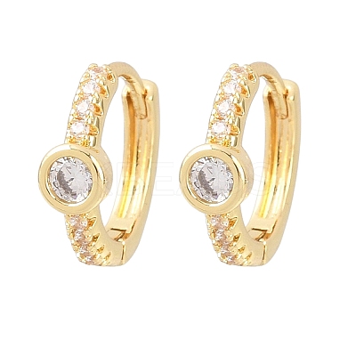 Flat Round Brass Micro Pave Clear Cubic Zirconia Hoop Earrings EJEW-D348-28G-1