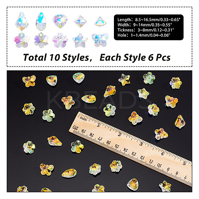 60Pcs 10 Style Faceted Glass Pendants GLAA-GA0001-62-1
