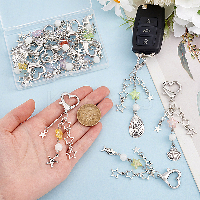 12Pcs 12 Styles Sea Animals Acrylic & Alloy Star Pendant Decoration HJEW-PH01951-1