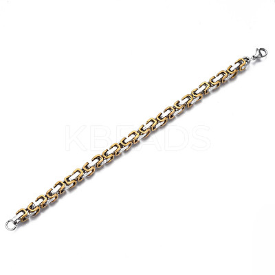 Ion Plating(IP) Two Tone 201 Stainless Steel Byzantine Chain Bracelets BJEW-S057-87B-1