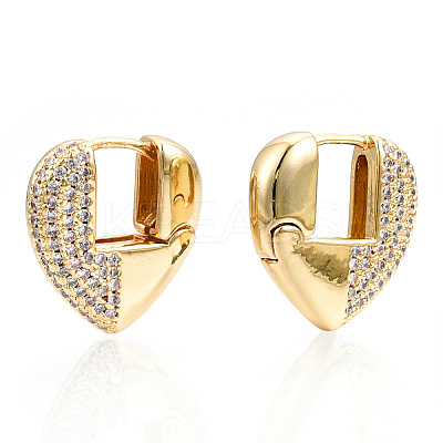 Clear Cubic Zirconia Heart Hoop Earrings EJEW-F304-03G-1