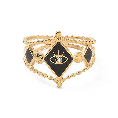 304 Stainless Steel Evil Eye Hollow Out Open Finger Ring RJEW-C057-03G-1