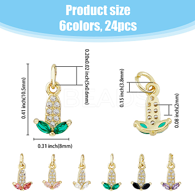 24PCS 6Colors Brass Micro Pave Cubic Zirconia Charms KK-DC0003-75-1