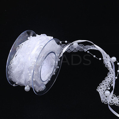 Polyester Flower Lace Ribbon OCOR-WH0097-21-1