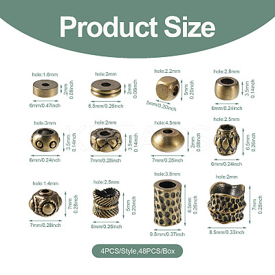 48Pcs 12 Style Tibetan Style Brass Beads KK-KS0001-23-1