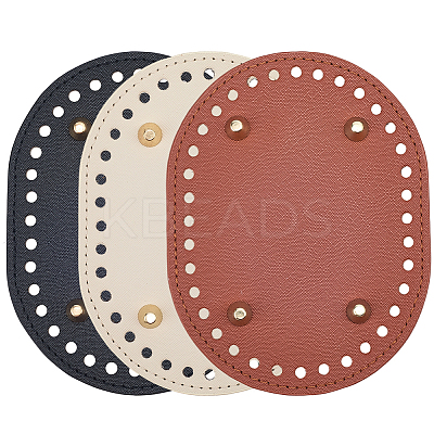 3Pcs 3 Colors Oval PU Leahter Knitting Crochet Bags Bottom AJEW-CL0001-76-1