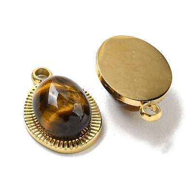 Natural Tiger Eye Oval Charms STAS-L278-126G-1