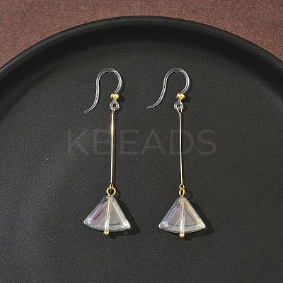 Electroplated 304 Stainless Steel Resin Fan Dangle Earrings EJEW-Z129-11G-02-1