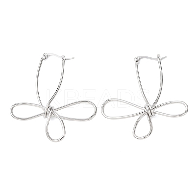 Hollow Flower 201 Stainless Steel Hoop Earrings LS-EJEW-P337-01P-1
