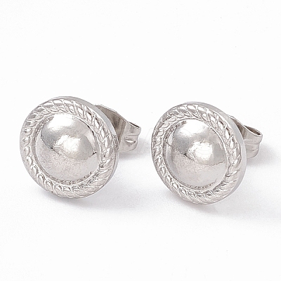 Non-Tarnish 304 Stainless Steel Flat Round Stud Earrings for Women EJEW-G338-03P-1