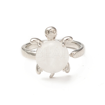 Natural Quartz Crystal Turtle Open Cuff Ring RJEW-P082-01P-27-1