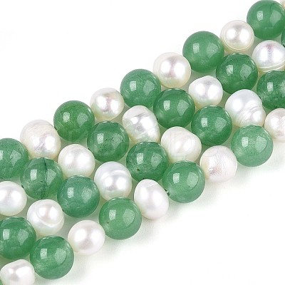 Dyed Natural White Jade Round & Natural Cultured Freshwater Pearl Grooved Potato Beads Strands PEAR-N019-02-1