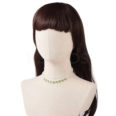 Acrylic Leaf Charm Necklace with Imitation Pearl Beaded for Women NJEW-JN04138-1