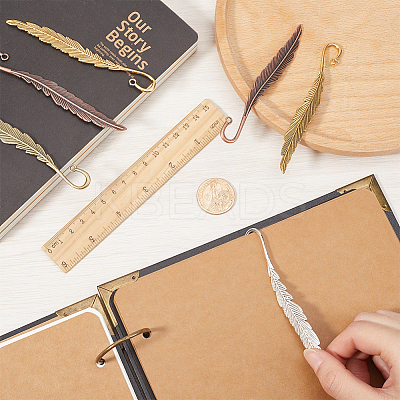 8Pcs 4 Style Feather Shape Tibetan Style Alloy Bookmarks Making AJEW-SC0002-56-1