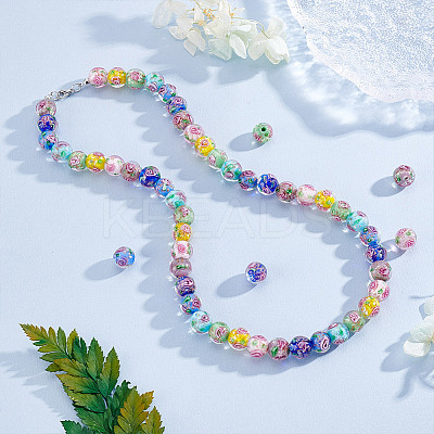 56Pcs 7 Colors Luminous Handmade Gold Sand Lampwork Beads LAMP-GA0001-14-1