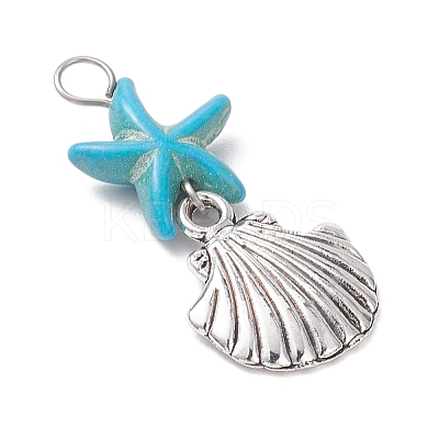 Starfish Dyed Synthetic Turquoise Pendants PALLOY-JF04259-1