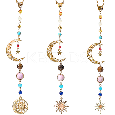 3Pcs 3 Colors Resin & Glass Pendant Decorations HJEW-SC0002-66-1